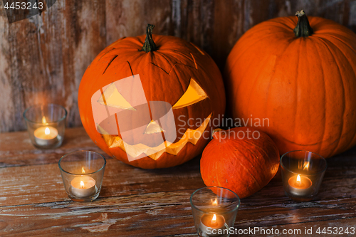 Image of carved halloween jack-o-lantern pumpkin