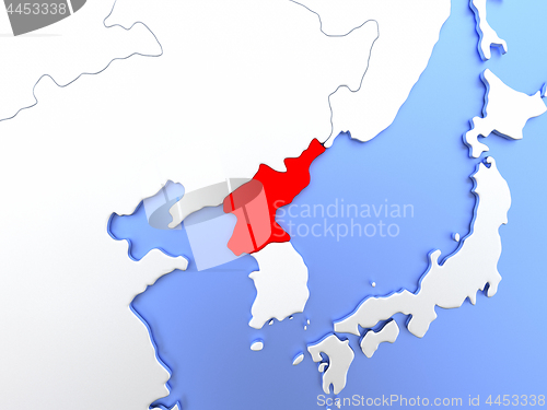 Image of North Korea in red on map