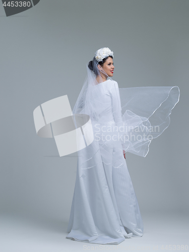 Image of young bride in a wedding dress with a veil