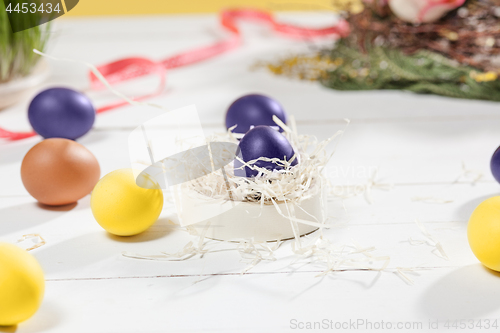 Image of Beautiful easter table setting composition.