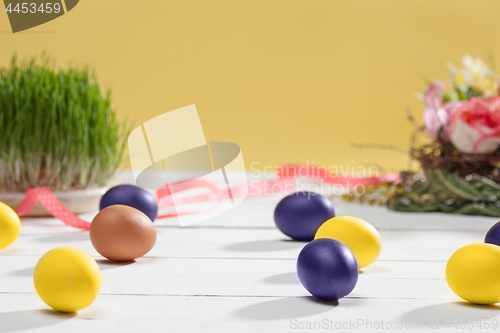 Image of Beautiful easter table setting composition.