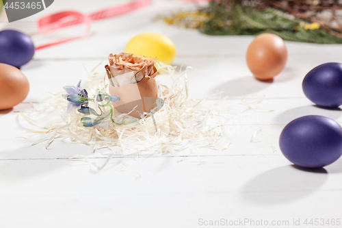 Image of Beautiful easter table setting composition.