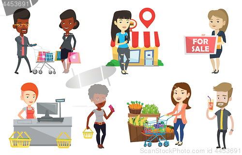 Image of Vector set of shopping people characters.