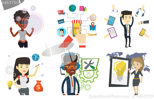Image of Vector set of people using modern technologies.