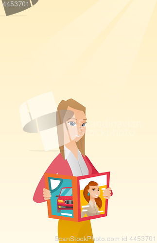 Image of Woman reading magazine vector illustration.