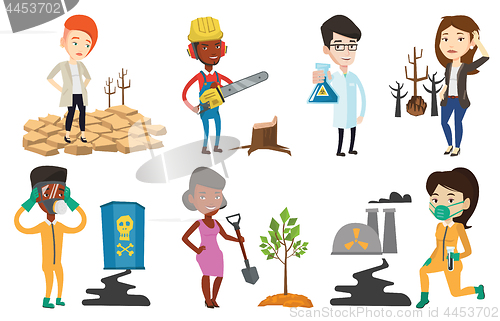 Image of Vector set of characters on ecology issues.