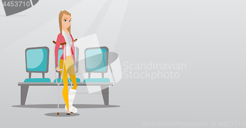 Image of Woman with broken leg and crutches.