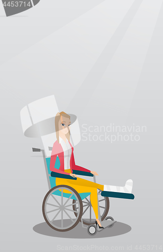 Image of Woman with broken leg sitting in a wheelchair.