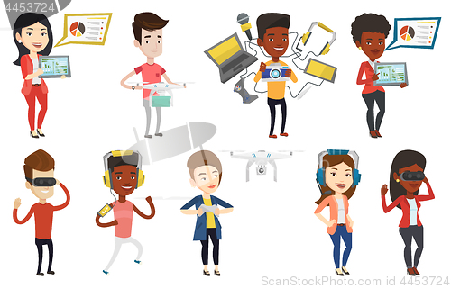 Image of Vector set of people using modern technologies.