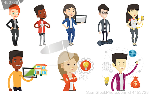 Image of Vector set of people using modern technologies.
