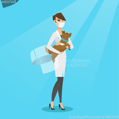 Image of Veterinarian with dog in hands vector illustration