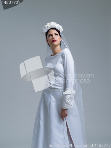 Image of young bride in a wedding dress with a veil