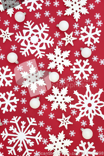 Image of Christmas Snowflake and Bauble Background