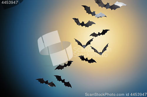 Image of bats flying over moonlight in night sky background