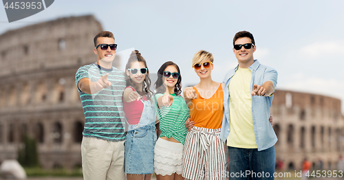 Image of friends in shades pointing at you over coliseum