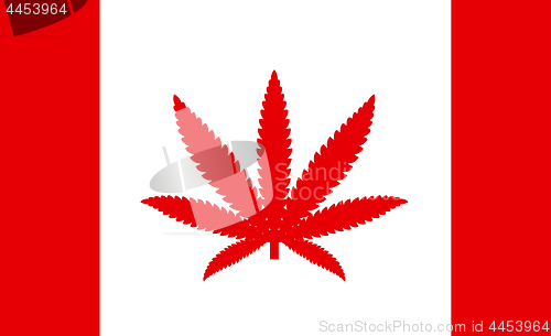 Image of Flag of Canada with a leaf of marijuana, as the concept of permission to use medical marijuana in the country