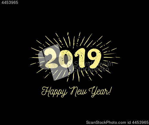 Image of Sunbursts 2019. Congratulation with Happy New Year. Vector illustration