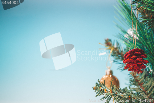 Image of Christmas tree baubles seasonal  background 