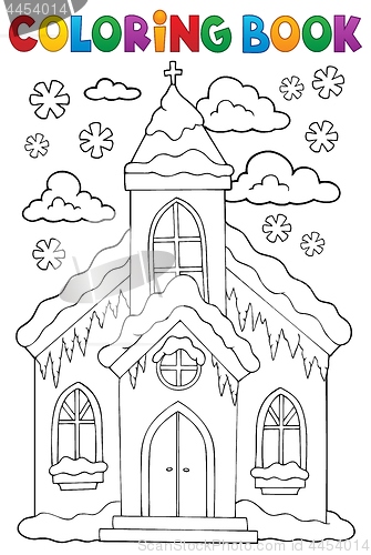 Image of Coloring book winter church building 1