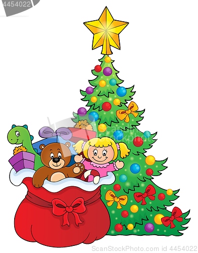 Image of Christmas tree and bag with gifts 1