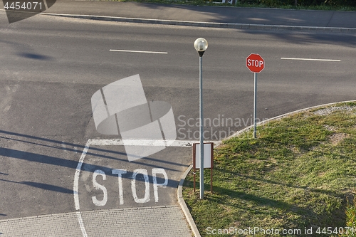 Image of Stop sign at an intersection