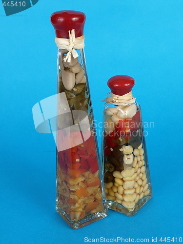 Image of Vinegar Bottles on Blue