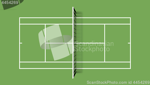 Image of Tennis court. Grass cover field. Top view vector illustration with grid and shadow