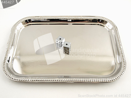 Image of Silver Dice on a Silver Tray