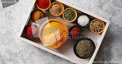 Image of Arrangement of spices in tray