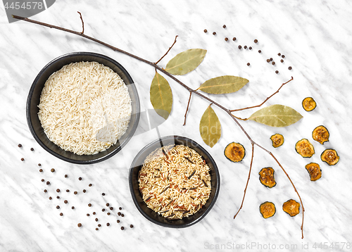 Image of Styled cooking ingredients on marble background