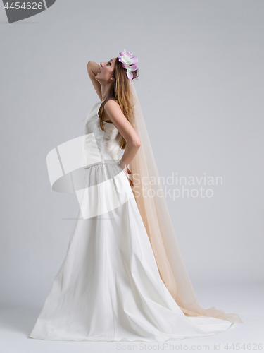 Image of young bride in a wedding dress with a veil