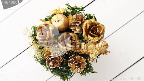 Image of Christmas Wreath on White Wooden Background