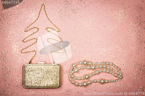 Image of Beauty and fashion Christmas decor on glitter pink background