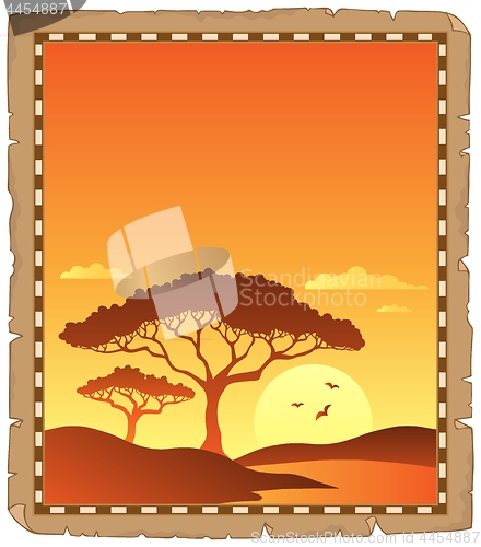 Image of Parchment with savannah sunset scenery