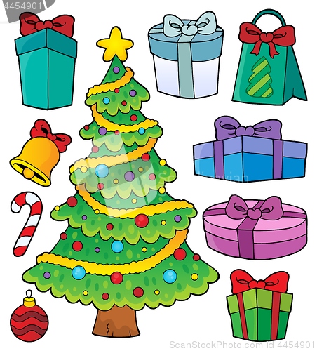 Image of Christmas tree and gifts topic set 1
