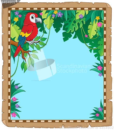 Image of Parchment with parrot in jungle