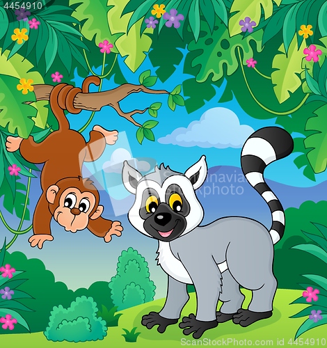 Image of Lemur and monkey in jungle image 1