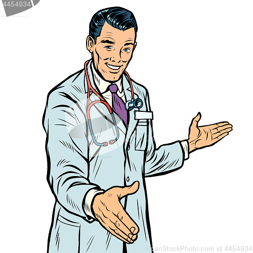 Image of doctor handshake, medicine and health care