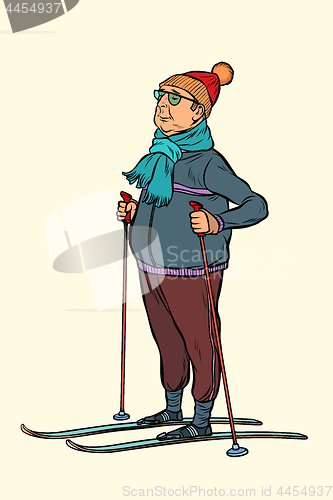 Image of skier middle-aged man, Hiking skiing