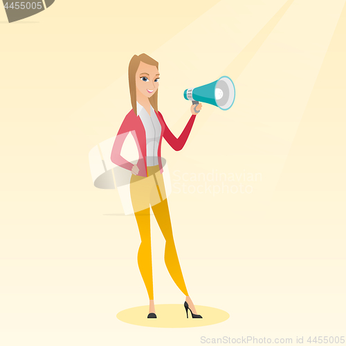 Image of Young woman speaking into a megaphone.