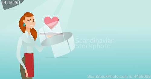 Image of Waitress carrying a tray with a heart.