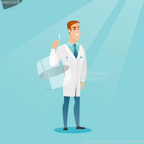 Image of Doctor holding syringe vector illustration.