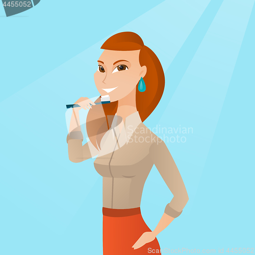 Image of Woman brushing her teeth vector illustration.