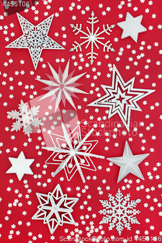 Image of Christmas Star and Snowflake Background 