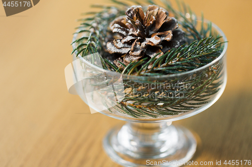 Image of close up of christmas decoration of fir and cone