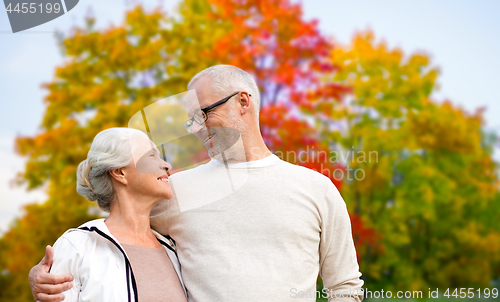 Image of senior couple over autumn park background