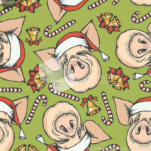 Image of Pig Christmas vector seamless pattern