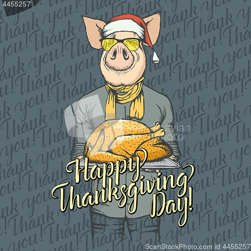 Image of Vector illustration of Thanksgiving pig concept