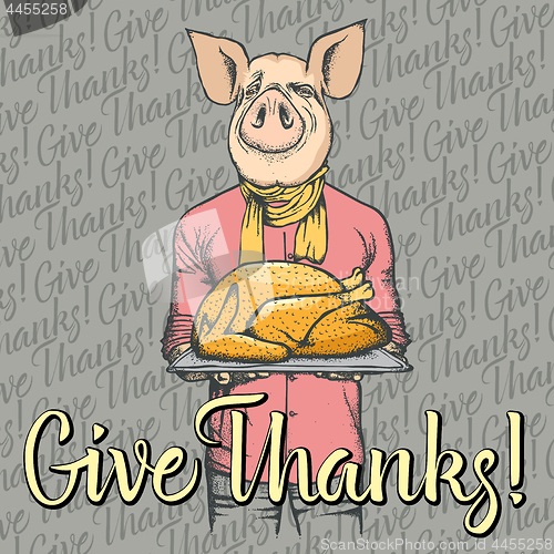 Image of Vector illustration of Thanksgiving pig concept