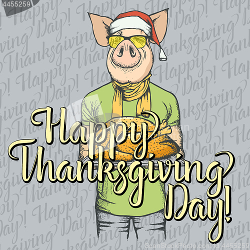 Image of Vector illustration of Thanksgiving pig concept